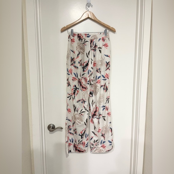 Briggs tropical floral print wide leg Linen blend pants pockets beige tan size S - Picture 5 of 10